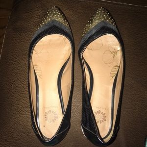 Leather look flats with gold tip